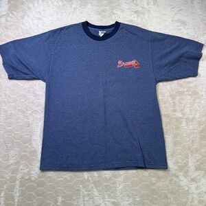 VTG Atlanta Braves Logo 7 Striped Embroidered Shirt Sz Lg 90s Good Shape